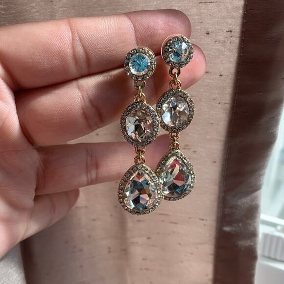 Long Stud Dangle Three Gem earrings - Picture 2 of 3